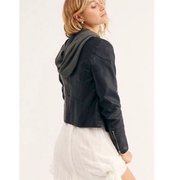 Free People Hooded Vegan Faux Leather Moto Jacket NWT Size Large 12 - Picture 12 of 16